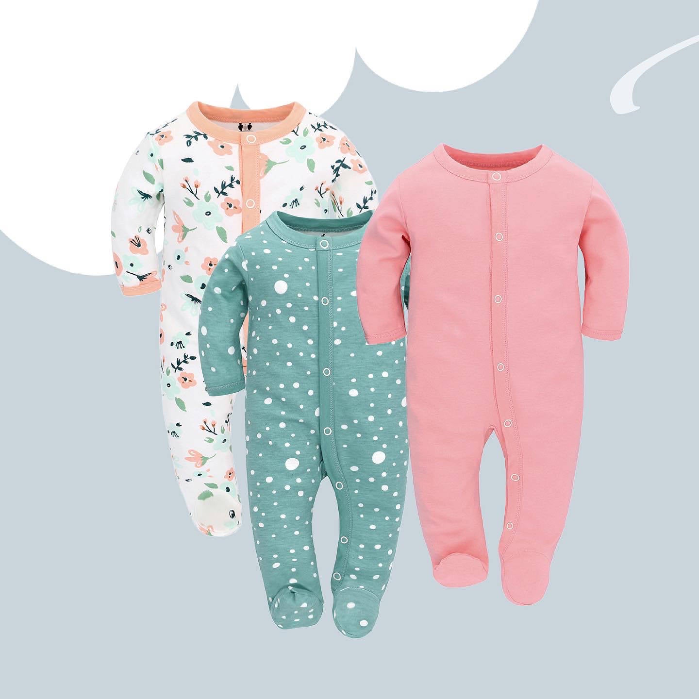 Lot de 3 grenouillères à manches longues pour bébé – Tenue confortable et pratique