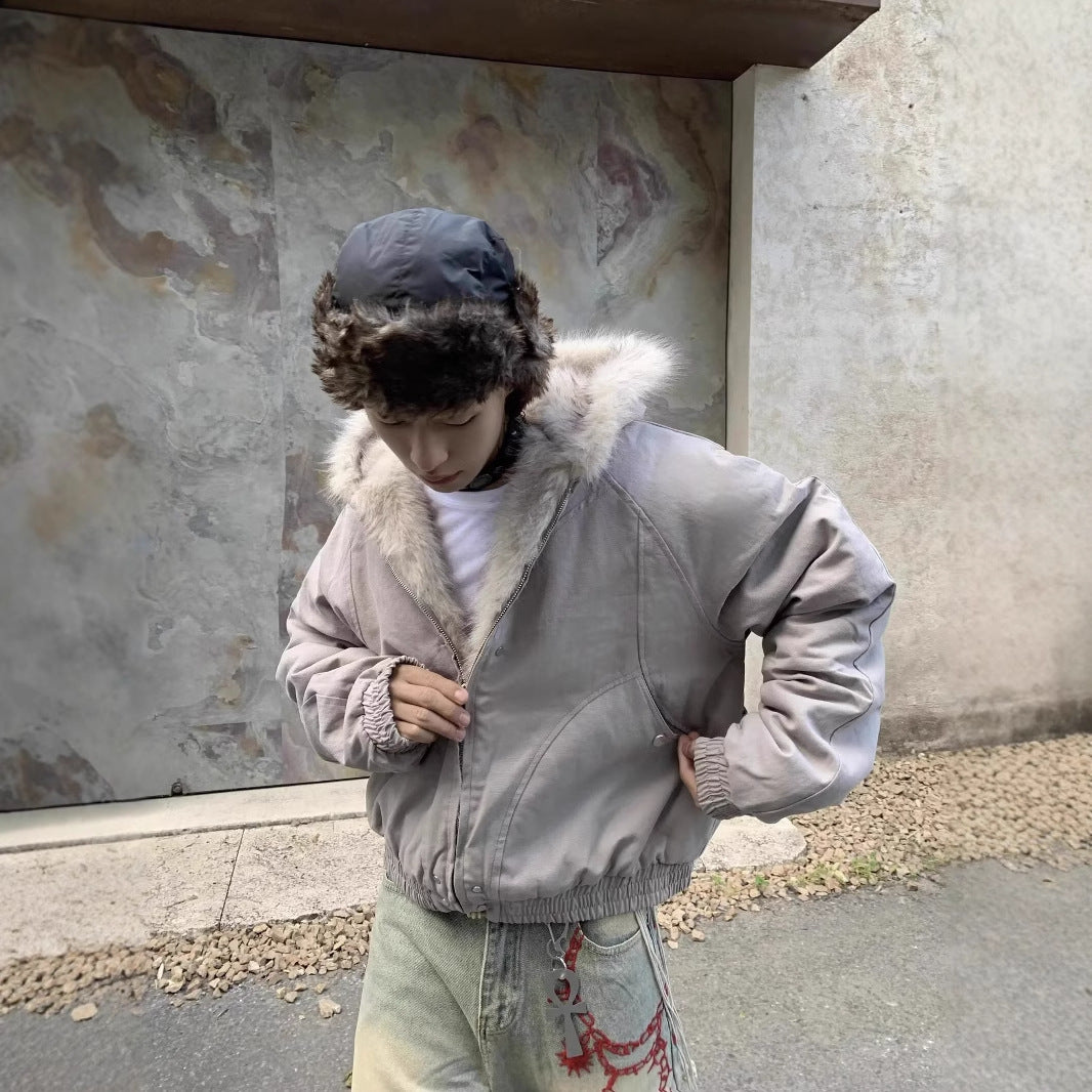 Blouson court homme chaud – Col en fourrure épaisse et style hivernal