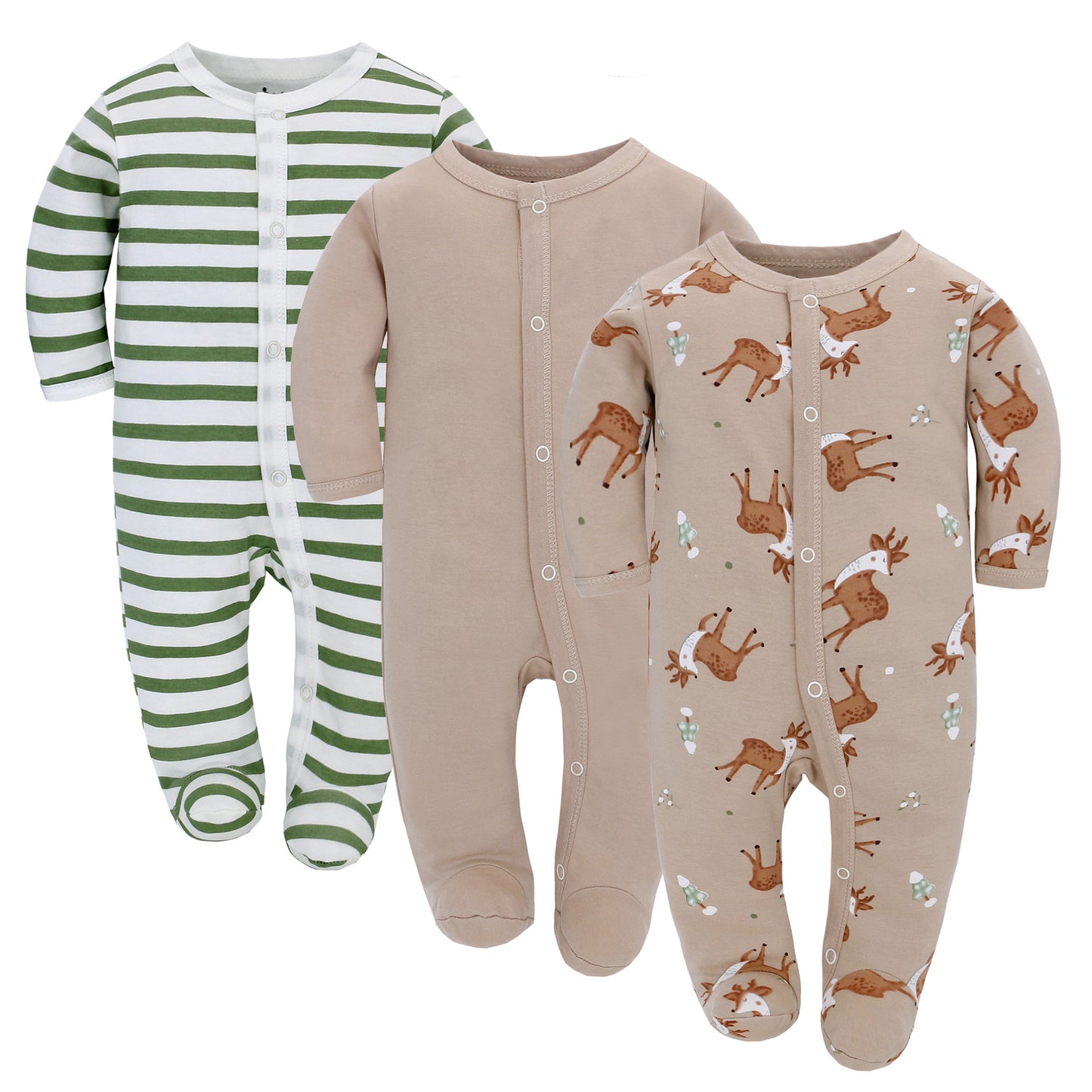Lot de 3 grenouillères à manches longues pour bébé – Tenue confortable et pratique