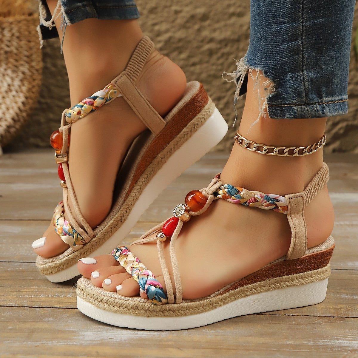 Sandales compensées à strass – plateforme chic pour femme