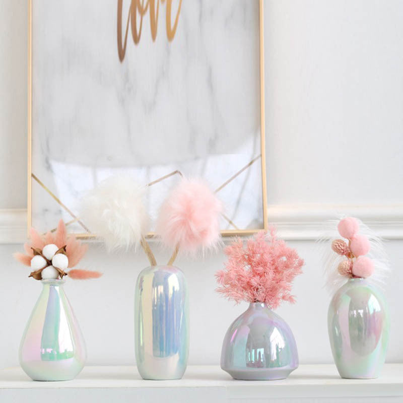 Vase en céramique moderne avec paillettes nacrées colorées – Style simple et tendance