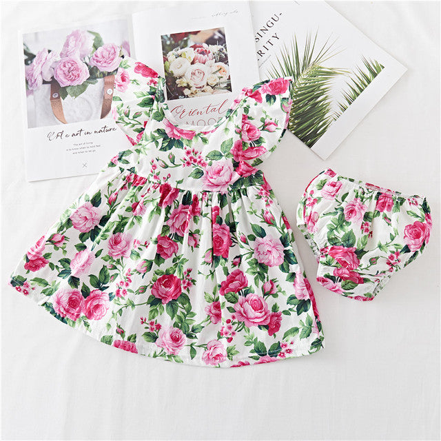 Robe en coton imprimé floral pour bébé fille – Robe à volants charmante