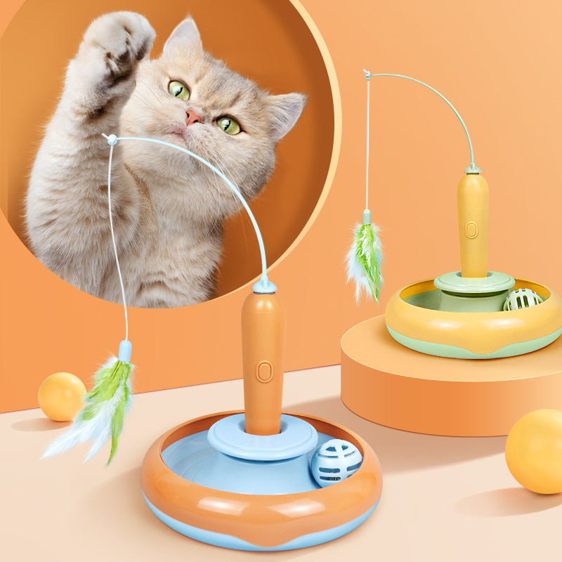 Jouet Chat Tour Automatique 2‑en‑1 avec Plume – Self‑Play Interactive