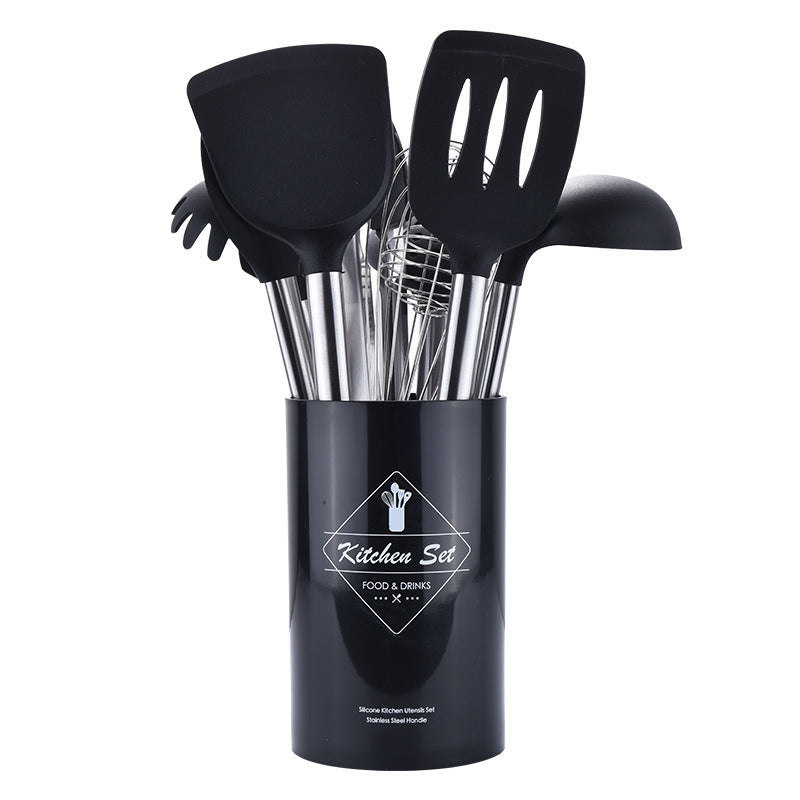 Set d’ustensiles de cuisine en silicone + manches tube inox – Hygiène et élégance