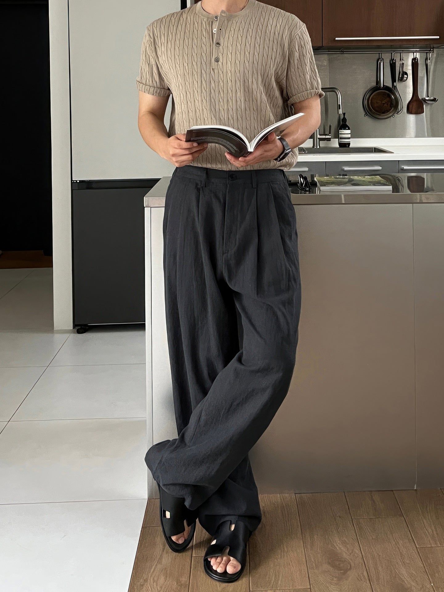 Pantalon Loisir Homme en Lin Kaki – Style Japonais Décontracté