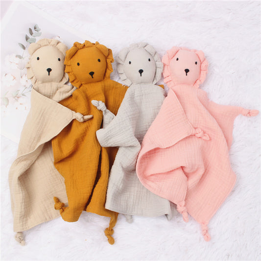Doudou Lion en Mousseline pour Bébé – Serviette Salive Douce et Réconfortante