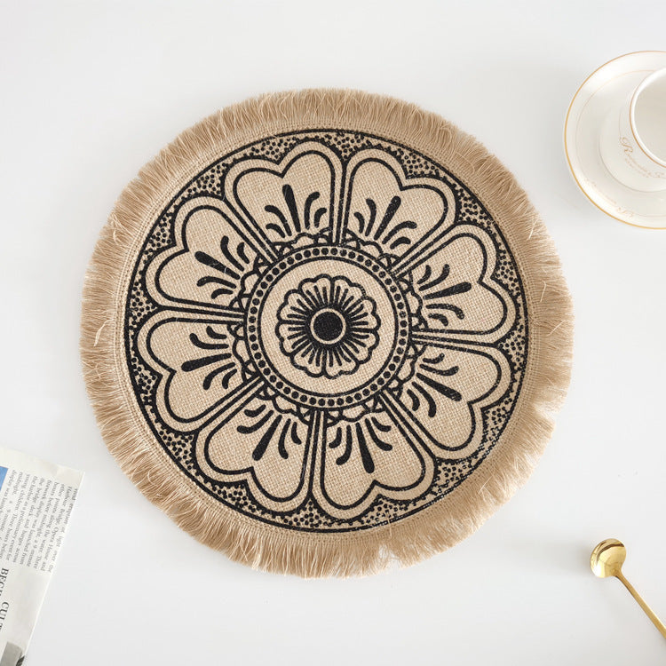 Set de table rond en jute tressé nordique avec bords frangés – Élégance naturelle pour votre table
