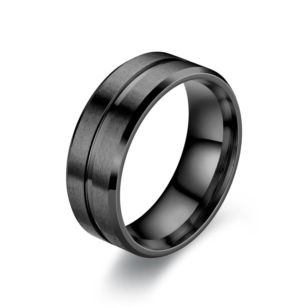 Bague en acier titane noir – Design géométrique, finition électroplaquée
