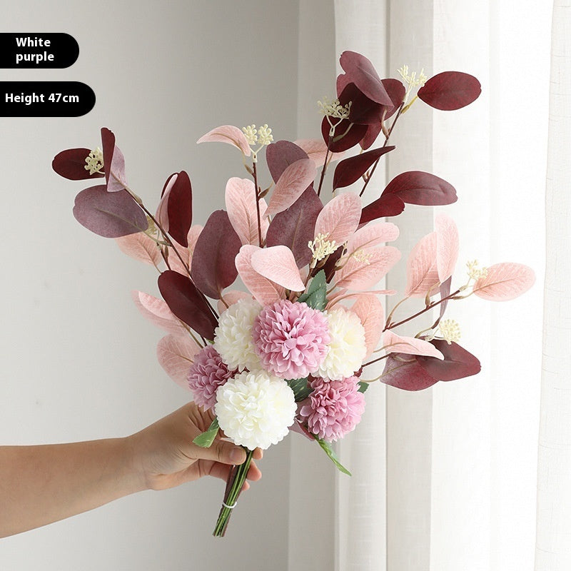 Bouquet Artificiel d'Eucalyptus et Chrysanthèmes – Élégance Naturelle Multicolore