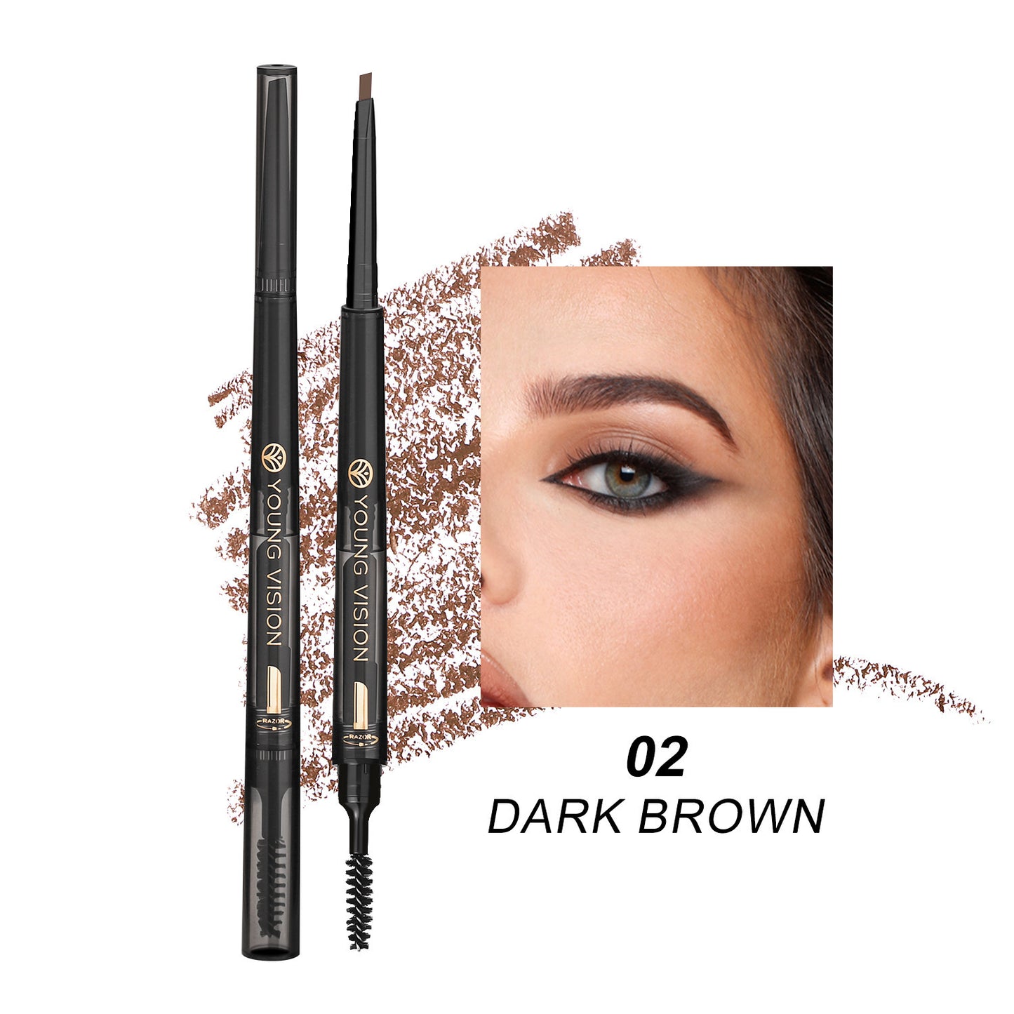 Fog Sense crayon à sourcils 3‑en‑1 – waterproof, anti-bavure, avec brosse intégrée