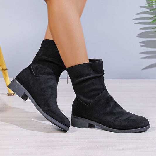 Bottes à talon épais et bout pointu – style fourrure pour femme, automne/hiver