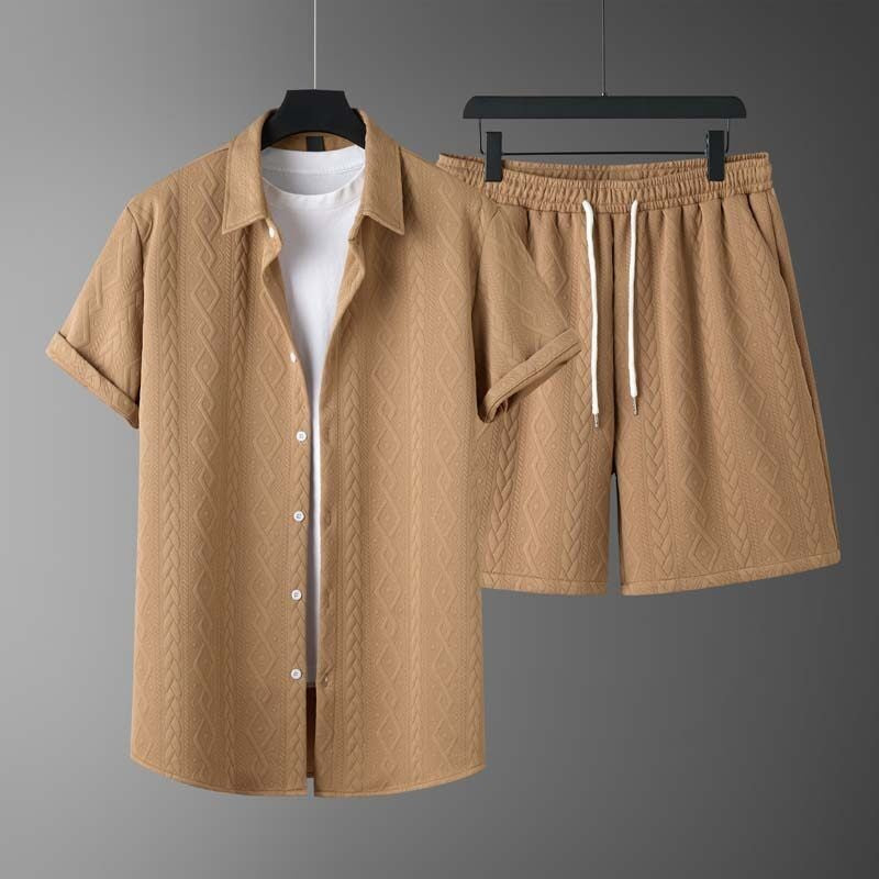 Ensemble homme estival motif losanges – Chemise manches courtes & short assorti