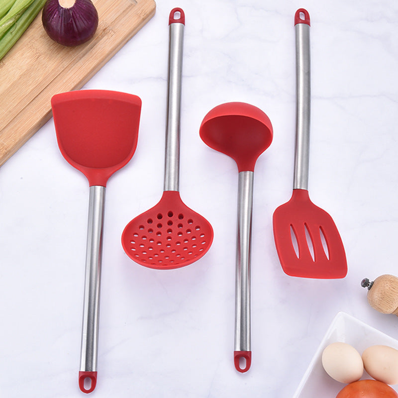 Set d’ustensiles de cuisine en silicone + manches tube inox – Hygiène et élégance