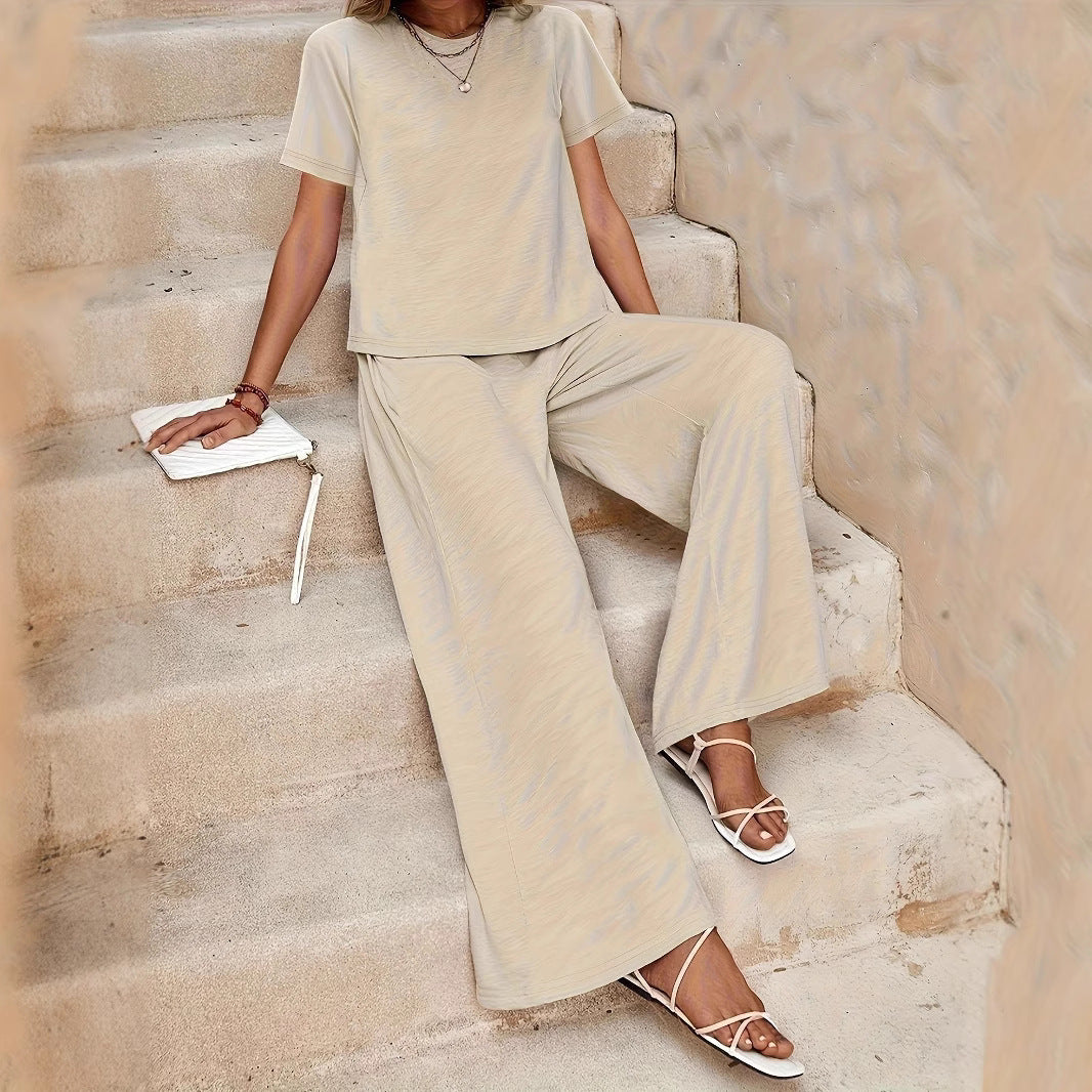 Ensemble chemisier uni et pantalon large – Style décontracté