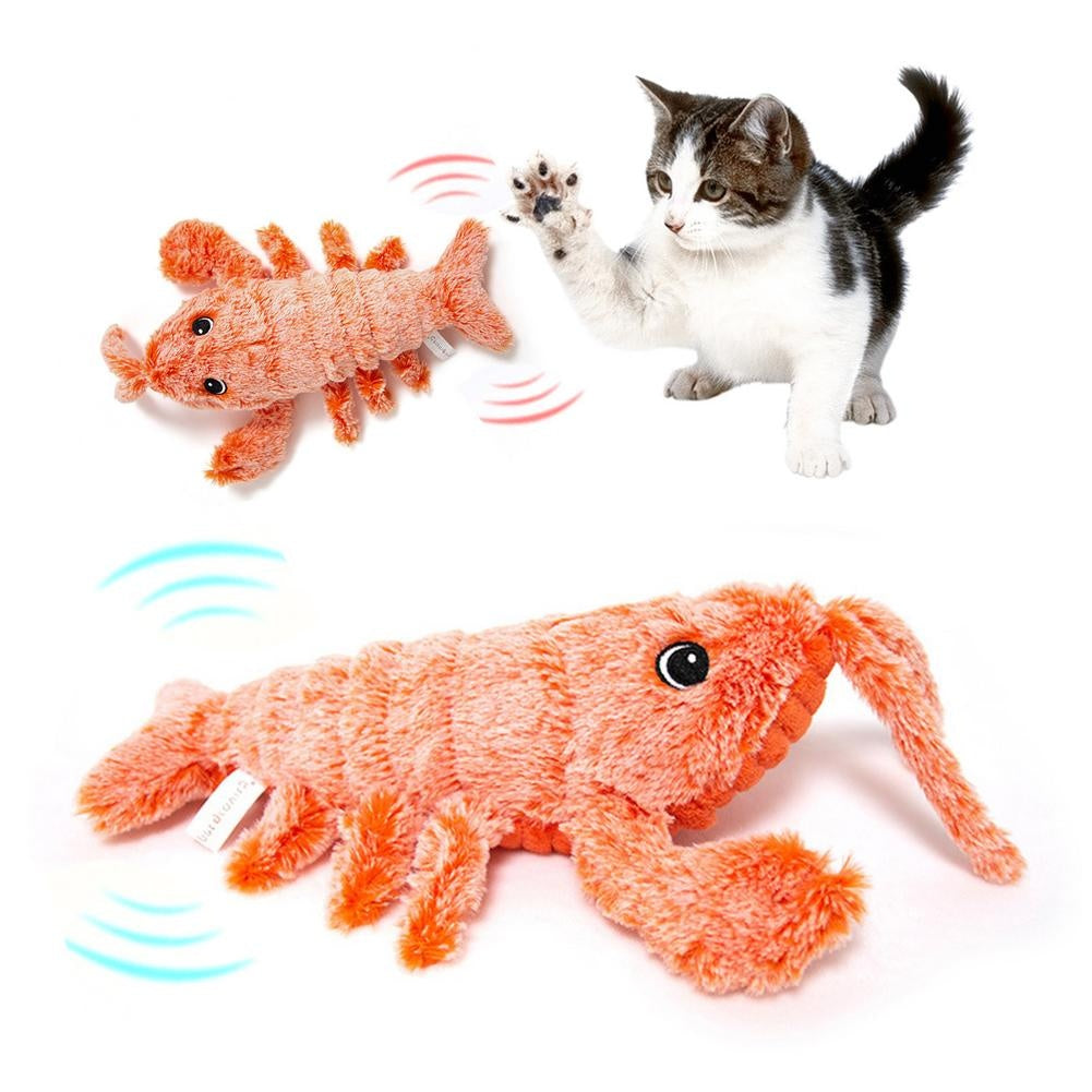 Jouet Chat Électronique USB – Crevette ou Langouste Sautante en Peluche Interactif