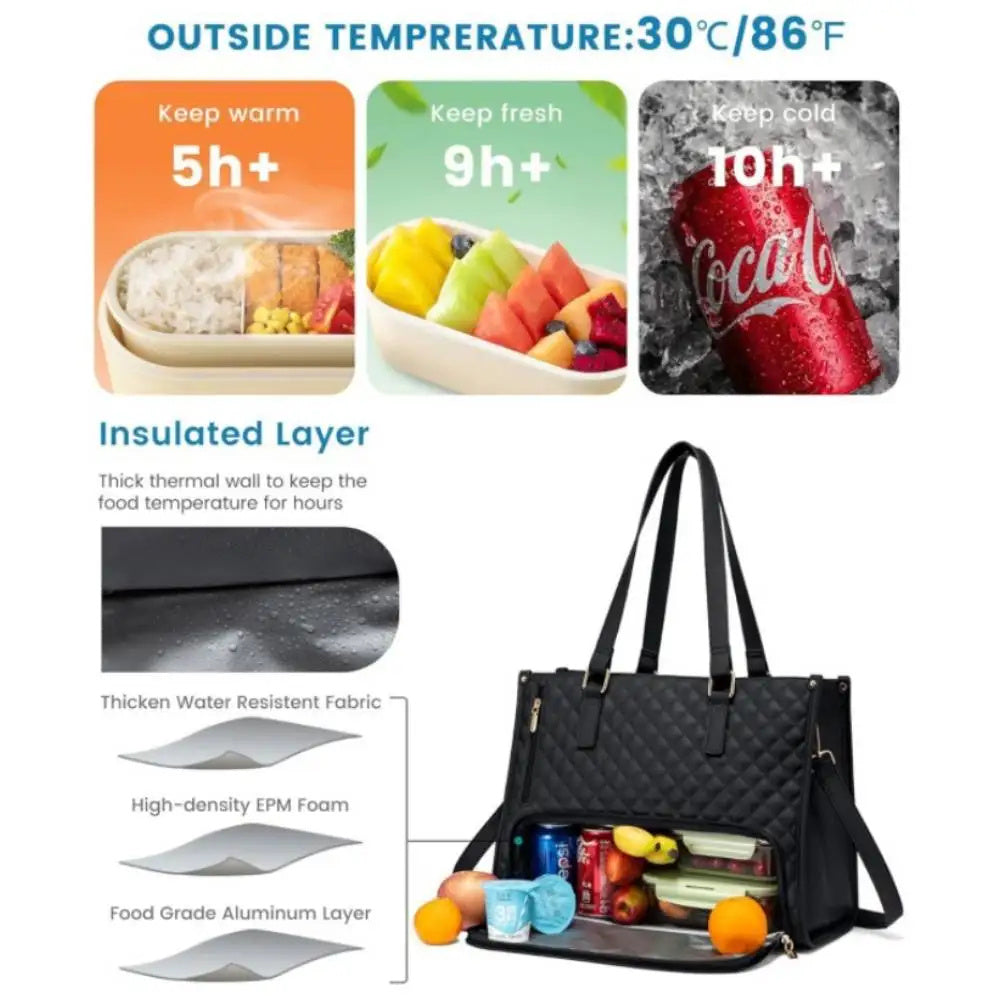 Sac isotherme multifonction pour repas et ordinateur – Grand sac lunch imperméable avec compartiment tablette