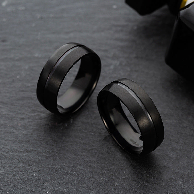 Bague en acier titane noir – Design géométrique, finition électroplaquée
