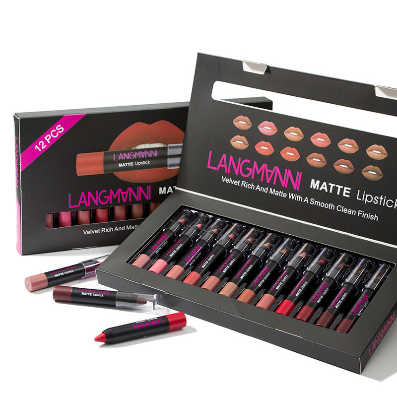 Set de 12 rouges à lèvres mats longue tenue – Coffret cadeau élégant