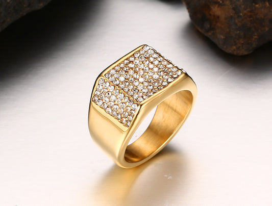 Bague homme en titane avec diamant – Design géométrique, finition dorée