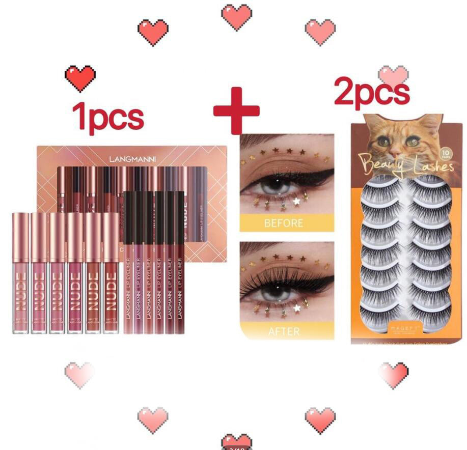 Set de maquillage lèvres – 12 pièces : 6 rouges à lèvres mats longue tenue + 6 crayons à lèvres assortis