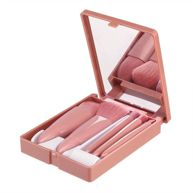Set 5 pinceaux de maquillage – Poudre, fond de teint, blush, ombre à paupières – Avec miroir – Voyage