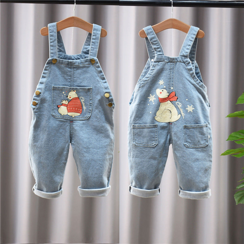 Pantalon salopette en coton pour bébé – Salopette effet jeans confortable