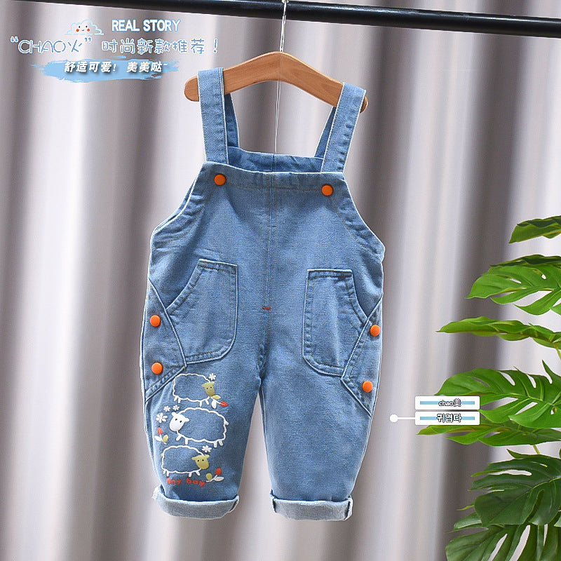 Pantalon salopette en coton pour bébé – Salopette effet jeans confortable