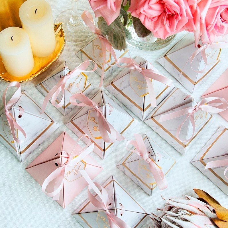 Boîte à Bonbons Mariage Style Marbre – 50 pièces