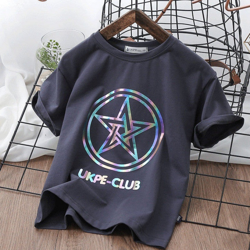 T-shirt enfant à manches courtes avec impression laser réfléchissante – Style moderne et tendance