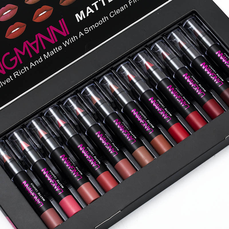 Set de 12 rouges à lèvres mats longue tenue – Coffret cadeau élégant