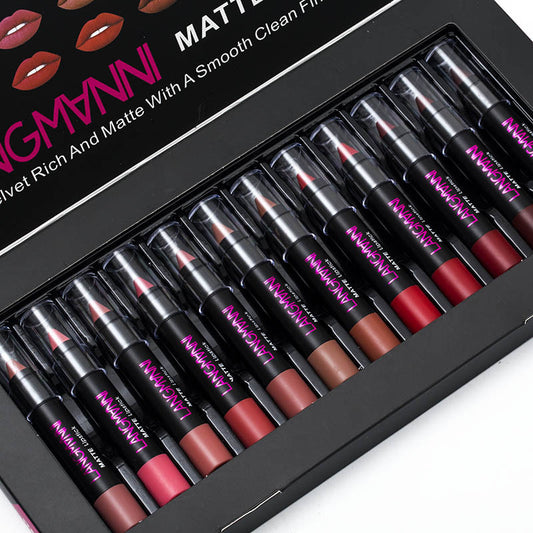 Set de 12 rouges à lèvres mats longue tenue – Coffret cadeau élégant