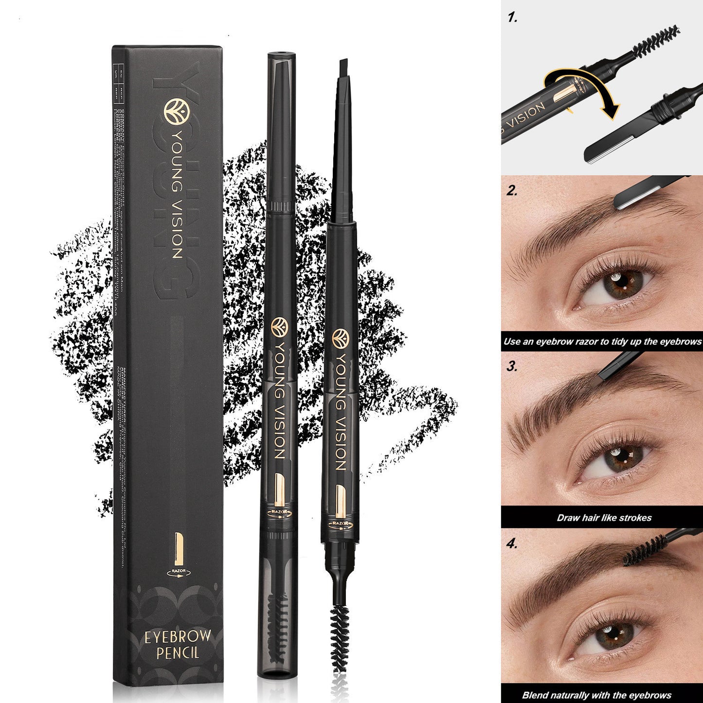 Fog Sense crayon à sourcils 3‑en‑1 – waterproof, anti-bavure, avec brosse intégrée