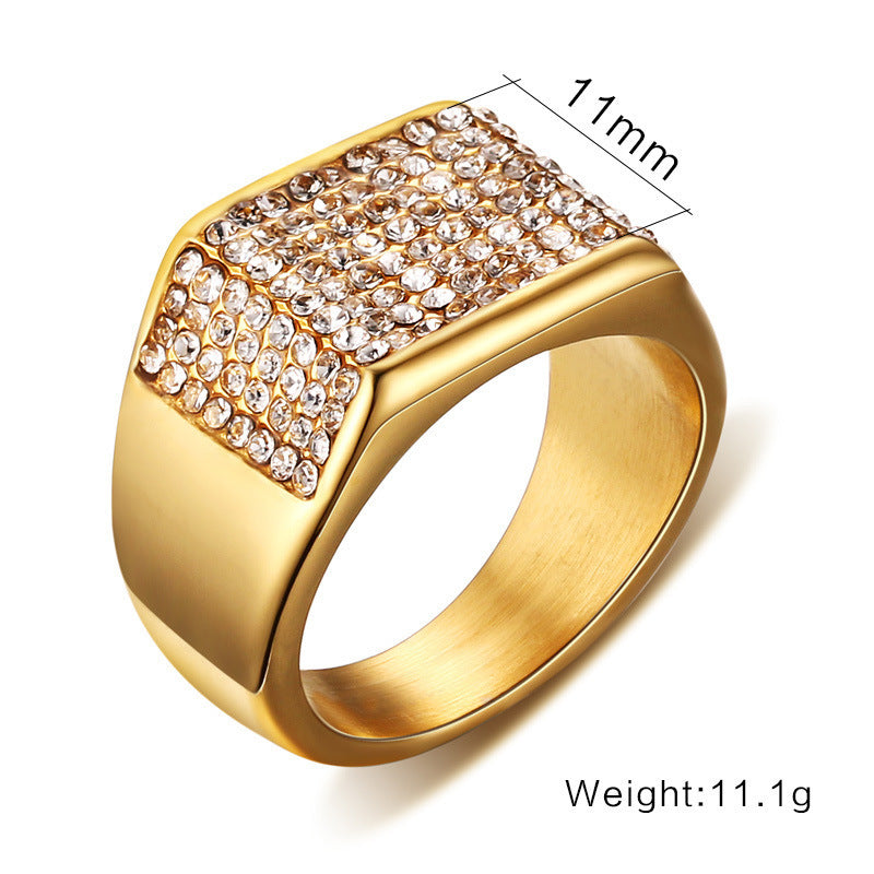 Bague homme en titane avec diamant – Design géométrique, finition dorée