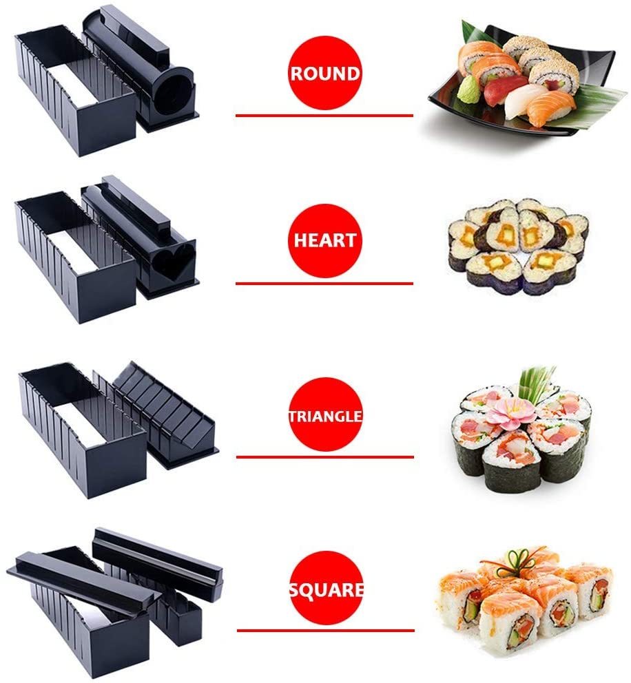 Kit manuel pour sushi – 5 moules réutilisables en plastique + spatule & fourchette