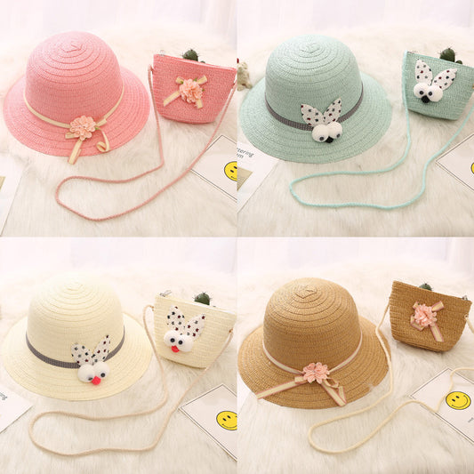 Chapeau de Soleil Fille Été + Sac Assorti  – Style Princesse, Léger et Protecteur