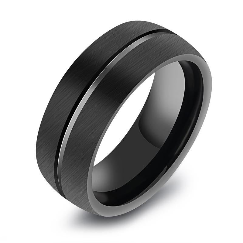 Bague en acier titane noir – Design géométrique, finition électroplaquée