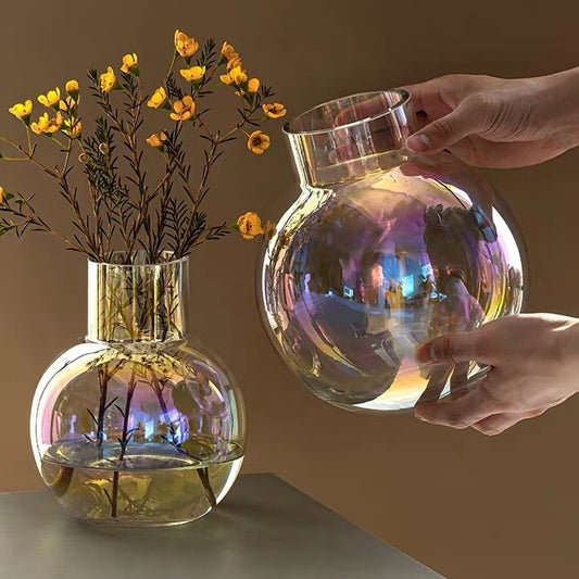 Vase en verre transparent créatif – Vase hydroponique pour fleurs fraîches ou séchées, décoration moderne pour salon ou bureau