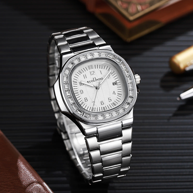 Montre homme en acier inoxydable – Affichage double calendrier et lumineux, design élégant