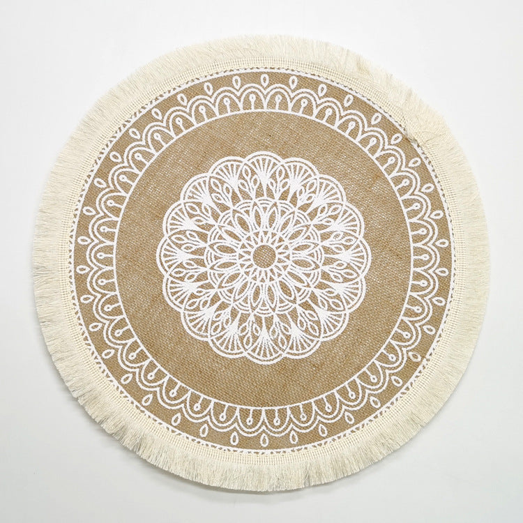 Set de table rond en jute tressé nordique avec bords frangés – Élégance naturelle pour votre table