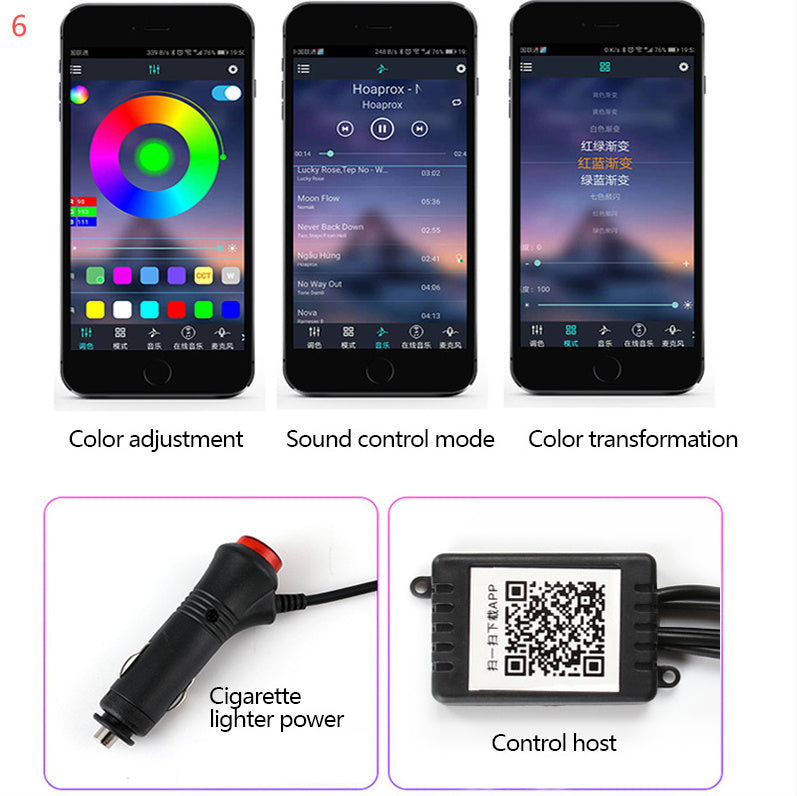 Éclairage d’ambiance voiture – Bandes fibre optique RGB, contrôle via appli et synchronisation musicale