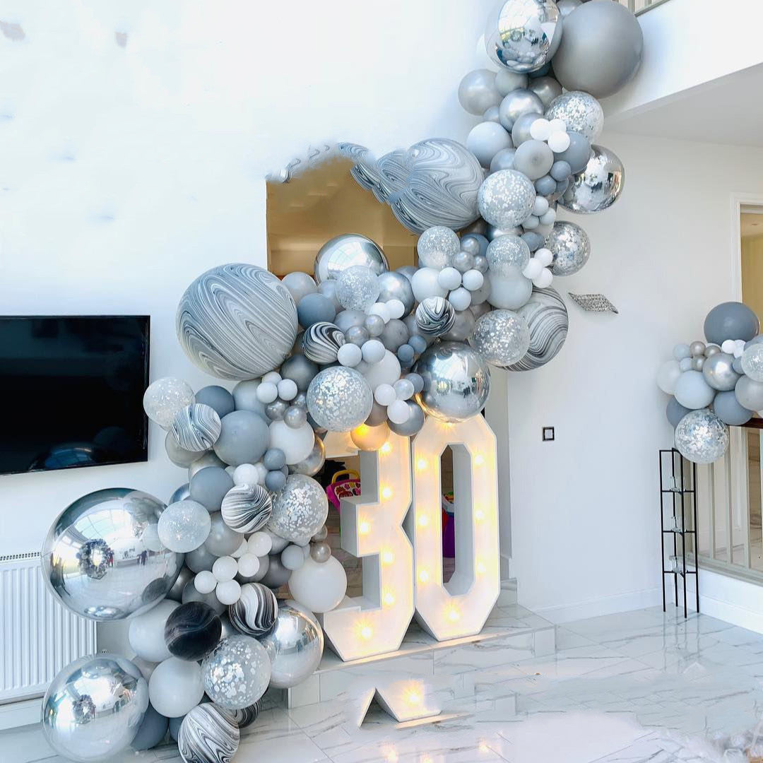 Kit de Chaîne de Ballons “Macaron Argent 4D Latex” – Environ 380 g