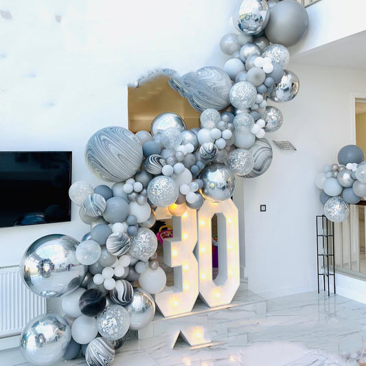 Kit de Chaîne de Ballons “Macaron Argent 4D Latex” – Environ 380 g