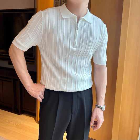 Polo homme manches courtes zippé – Style rétro élégant avec col jacquard