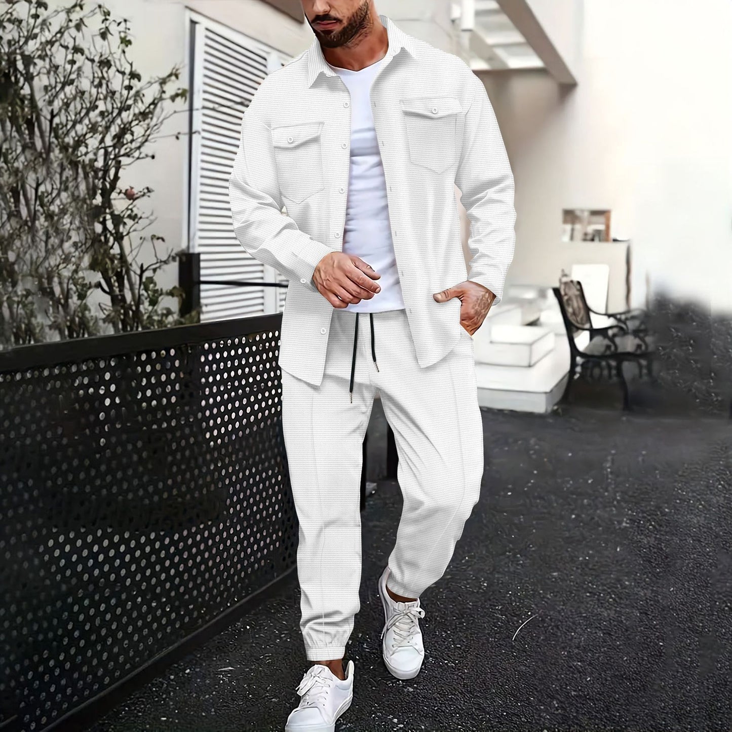 Ensemble homme imprimé – Chemise manches longues et pantalon coordonné