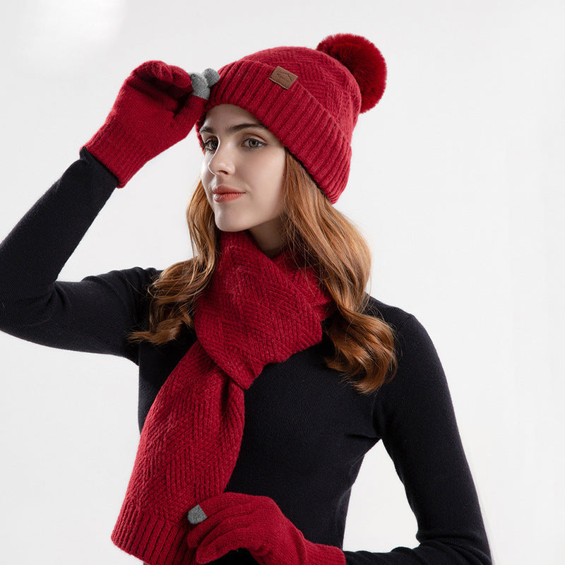 Ensemble bonnet, écharpe & gants en laine – hiver chaud