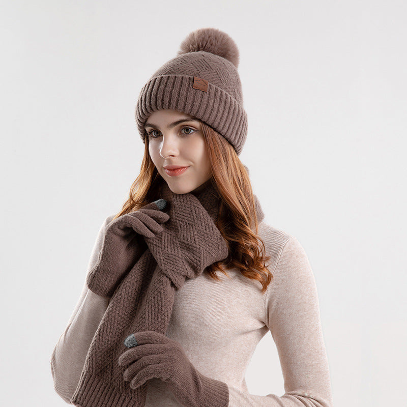 Ensemble bonnet, écharpe & gants en laine – hiver chaud