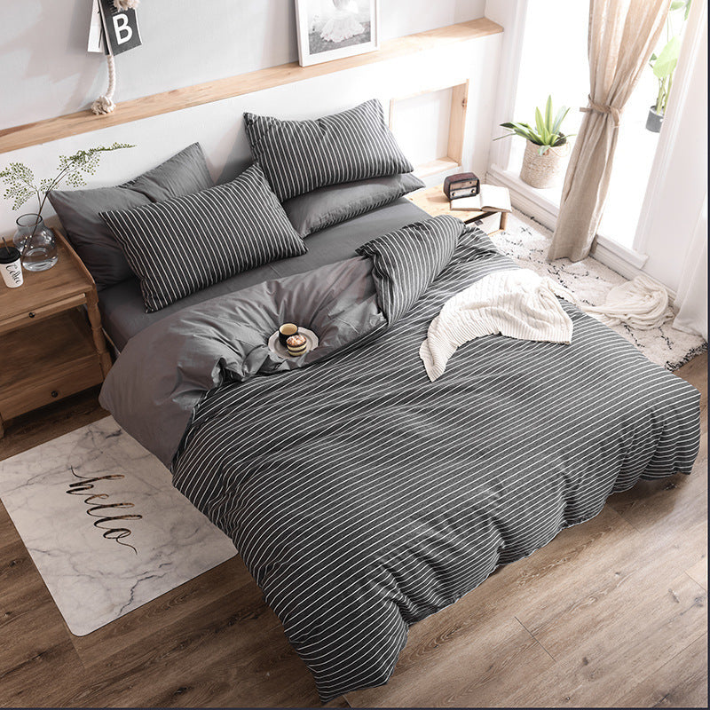 Ensemble literie nordique 4 pièces – Drap-housse, drap plat, taie d’oreiller x2 (style scandinave)