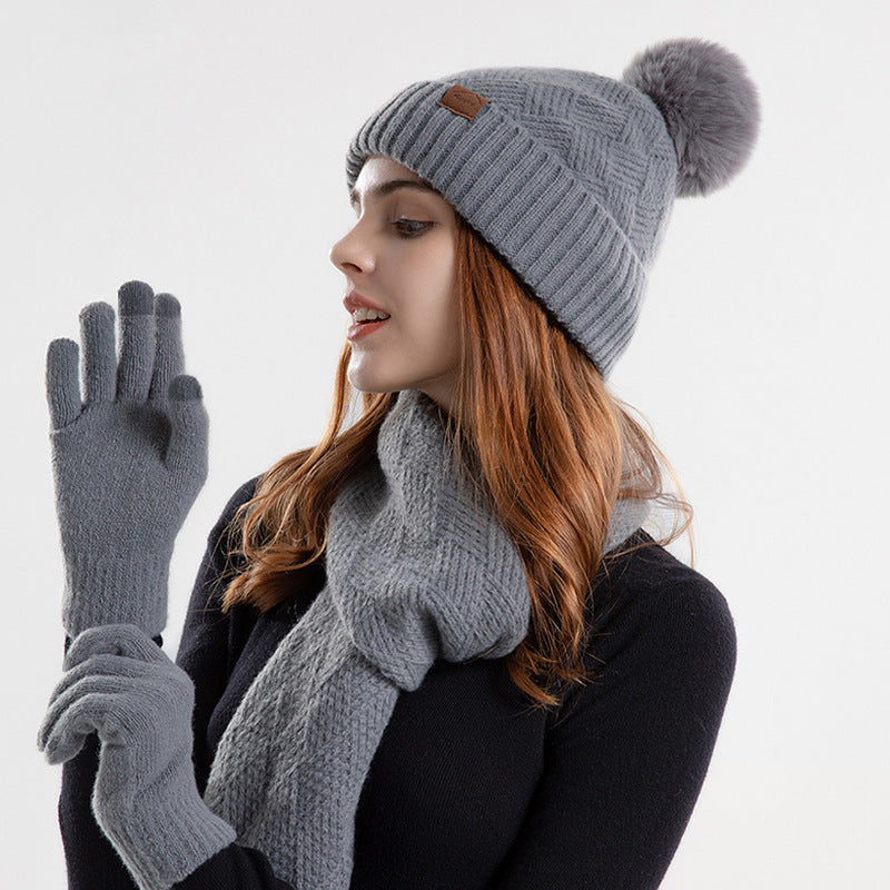 Ensemble bonnet, écharpe & gants en laine – hiver chaud