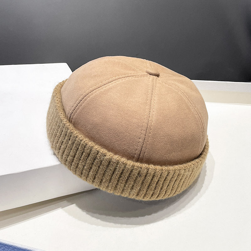 Béret en velours daim pour homme – Chapeau melon style rétro automne/hiver