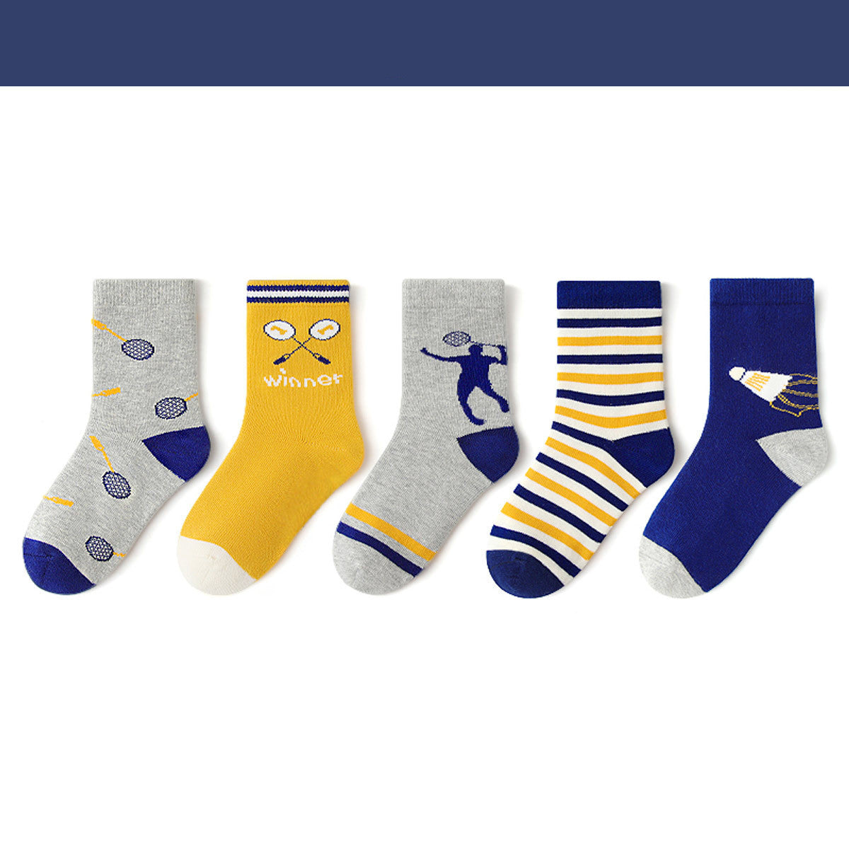 Lot de 5 Paires de Chaussettes Enfants CUHK – Motifs Sportifs, Coton Peigné